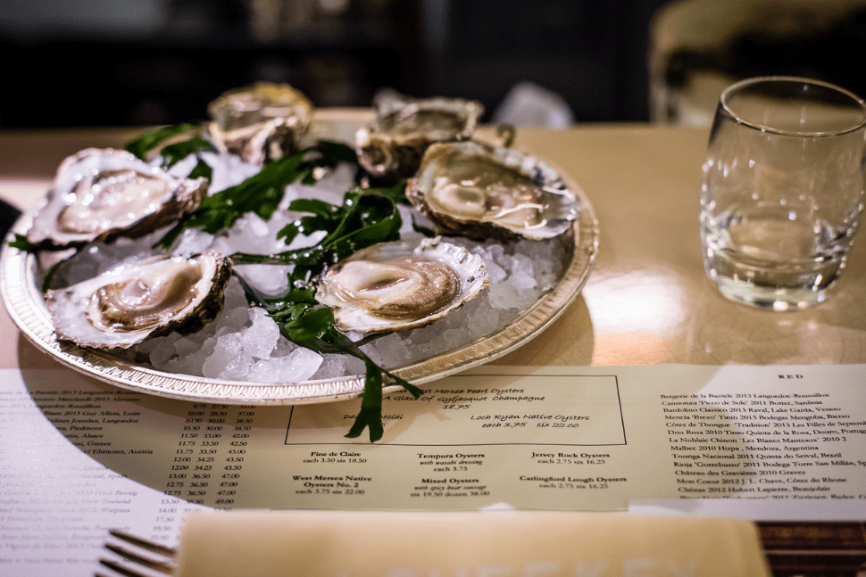 Oysters served at J. Sheekey Atlantic Bar & Terrace in Covent Garden