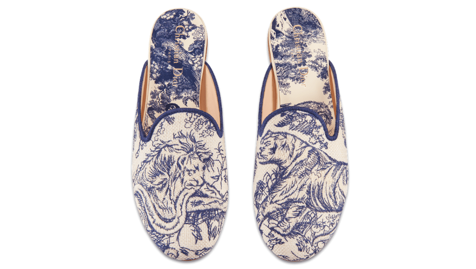 Dior Off Mule In Embroidered Cotton Blue