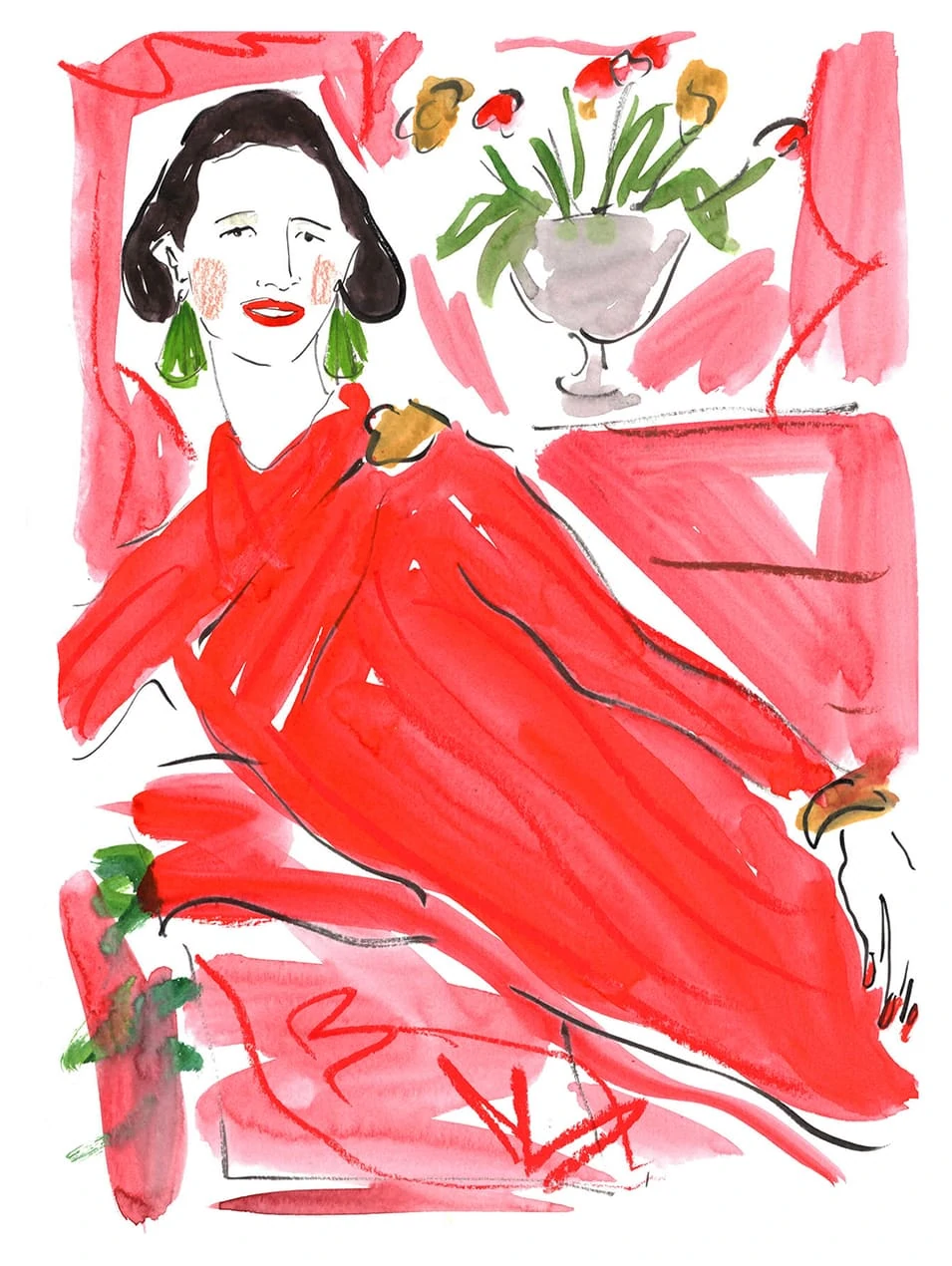 An illustration of Diana Vreeland by Luke Edward Hall, taken from a new book about the fashion editor, Bon Mots