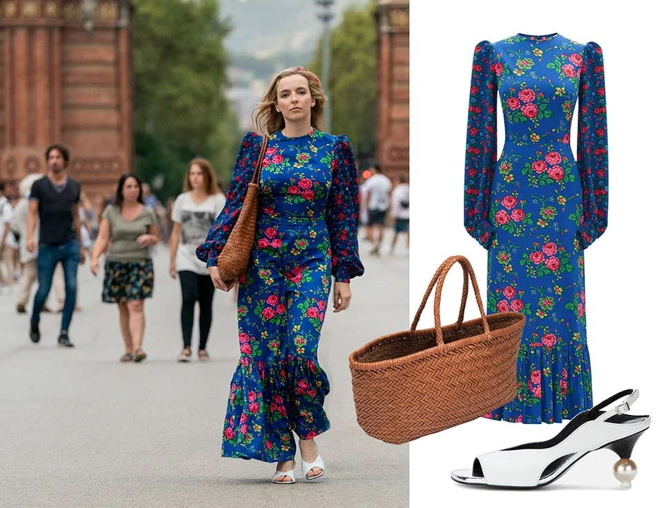 Villanelle (Played By Jodie Comer) Wears A Blue Floral Dress By The Vampire'S Wife
