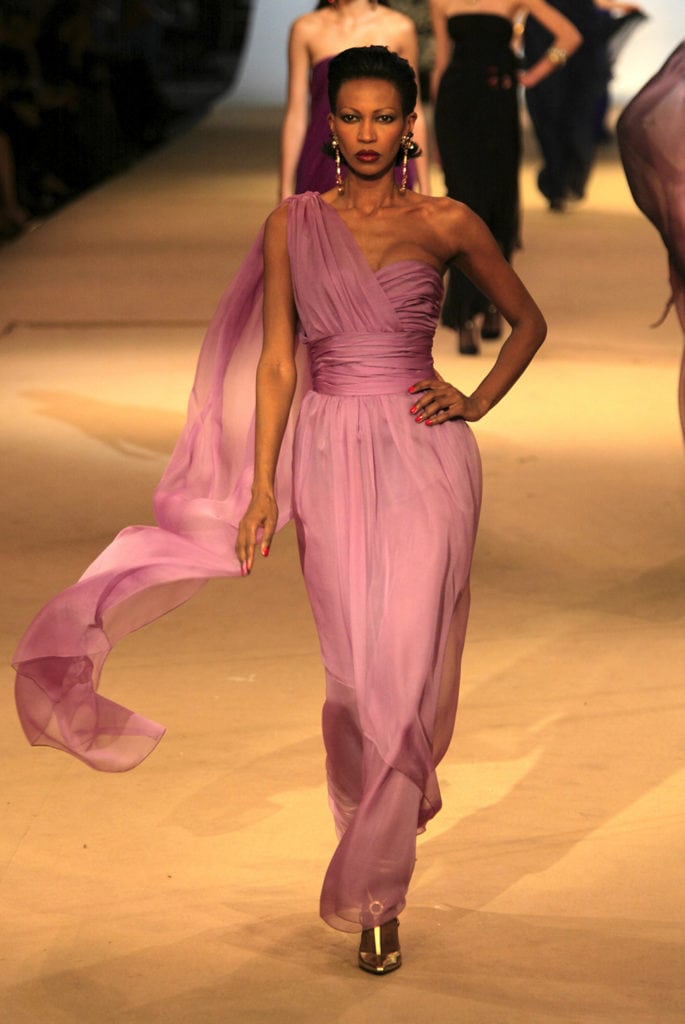 odel Amalia Vairelli wearing Yves Saint Laurent dress