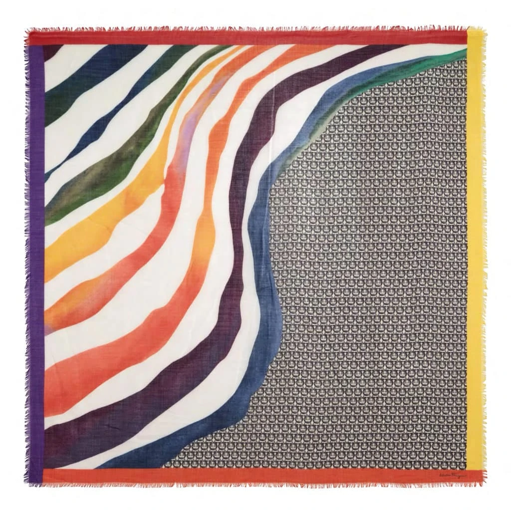 Salvatore Ferragamo Printed Waves Rainbow Scarf