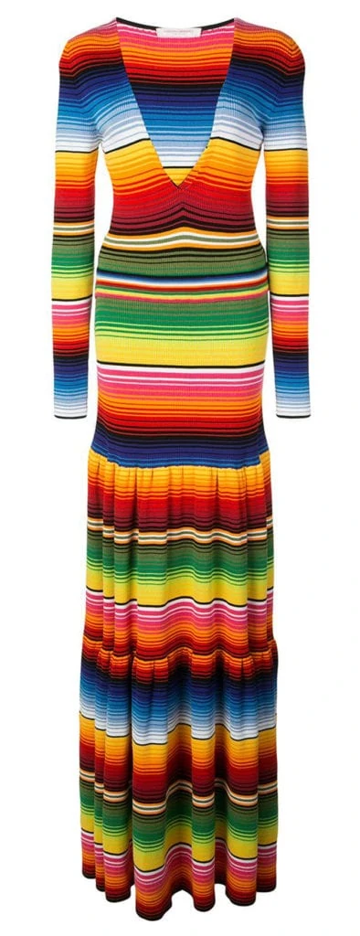 Carolina Herrera Rainbow Strip Maxi Dress