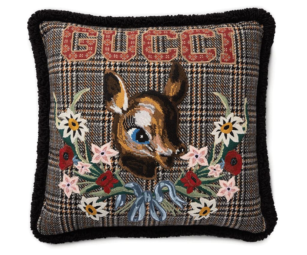 Last-minute luxury gifts to buy loved ones (and yourself) this Christmas Gucci fawn check wool cushion 1085 FAR