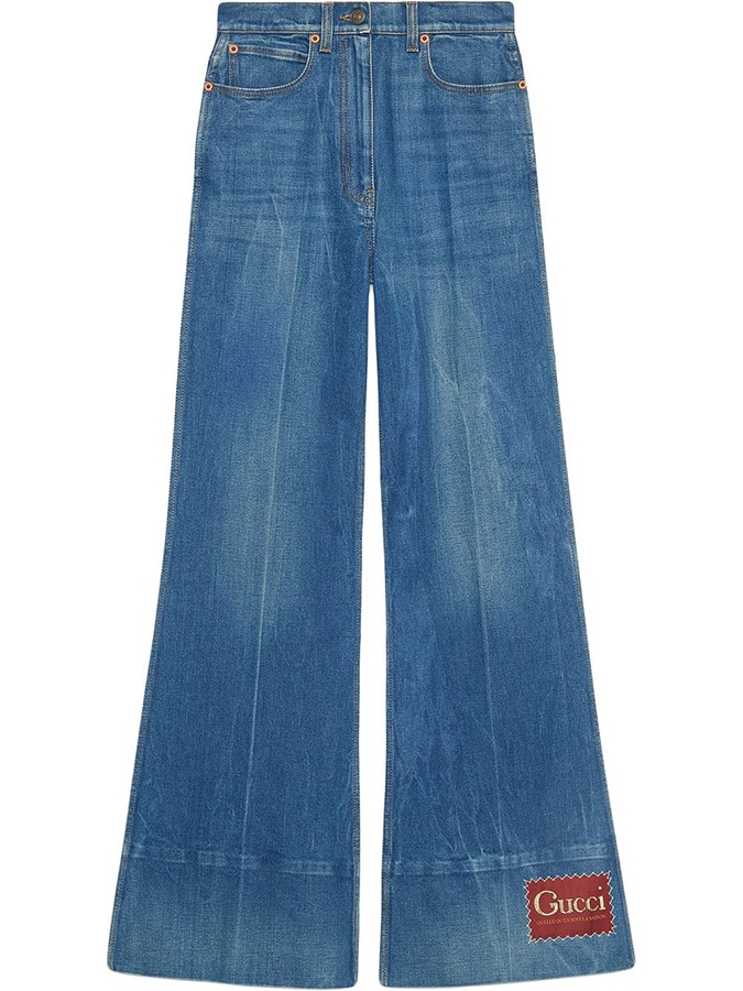 <em>The Serpent</em>: 70s fashion buys inspired by Jenna Coleman's wardrobe Gucci logo patch flared denim jeans 620 FAR