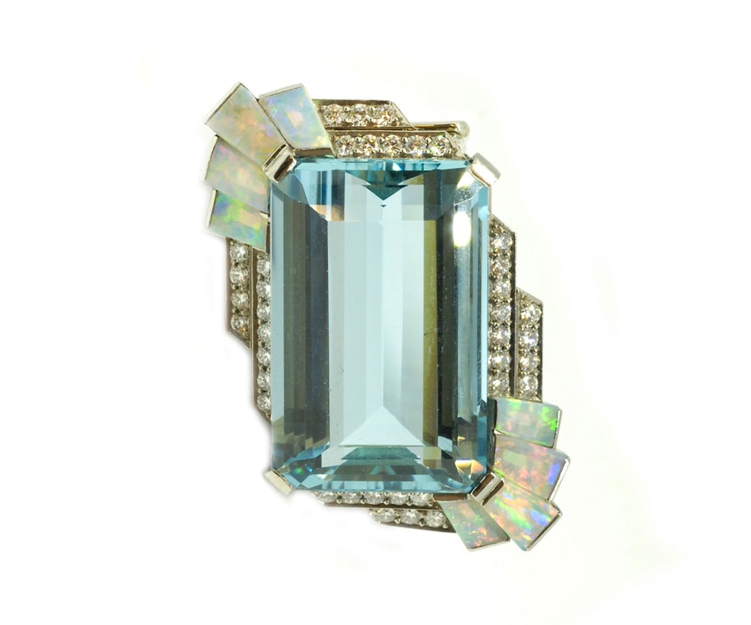 March birthstone: Exquisite aquamarine jewellery to shine in this spring Omneque A8285 Yard aqua and opal brooch SC
