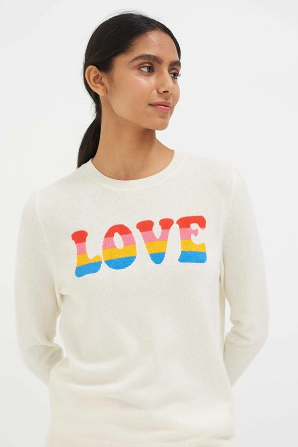The fashion and jewellery designers rallying to show support for Ukraine KX69 Cream Love Rainbow Sweater