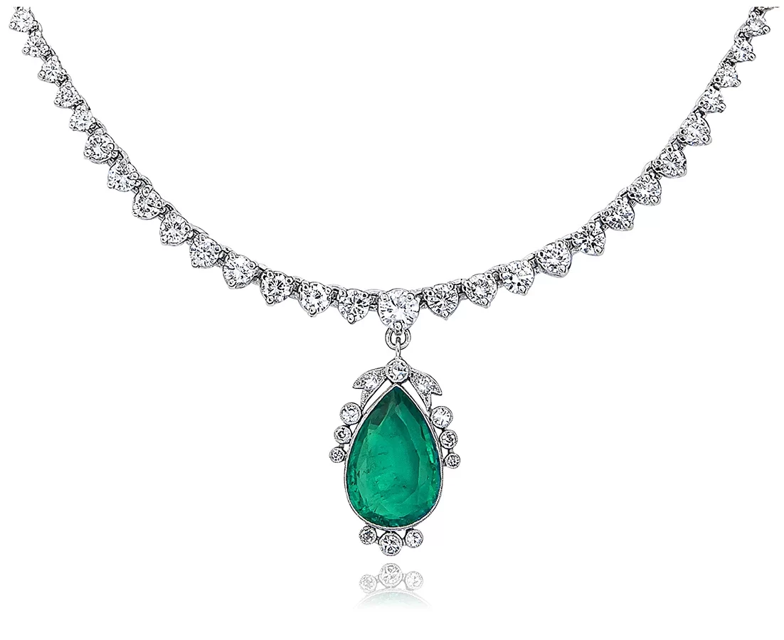 Mindi Mond New York Large Emerald Edwardian Diamond Pendant